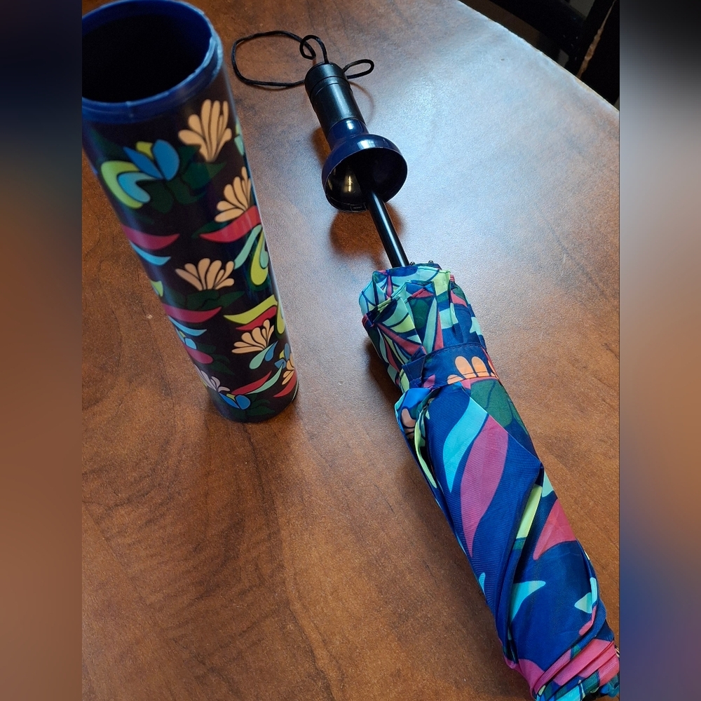 Floral Blue Compact Umbrella